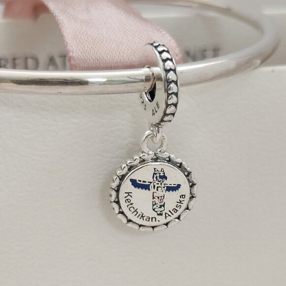 Pandora Alaska TOTEM & ALASKA FLAG Dangle Charm S925 Silver with box - Picture 3 of 7